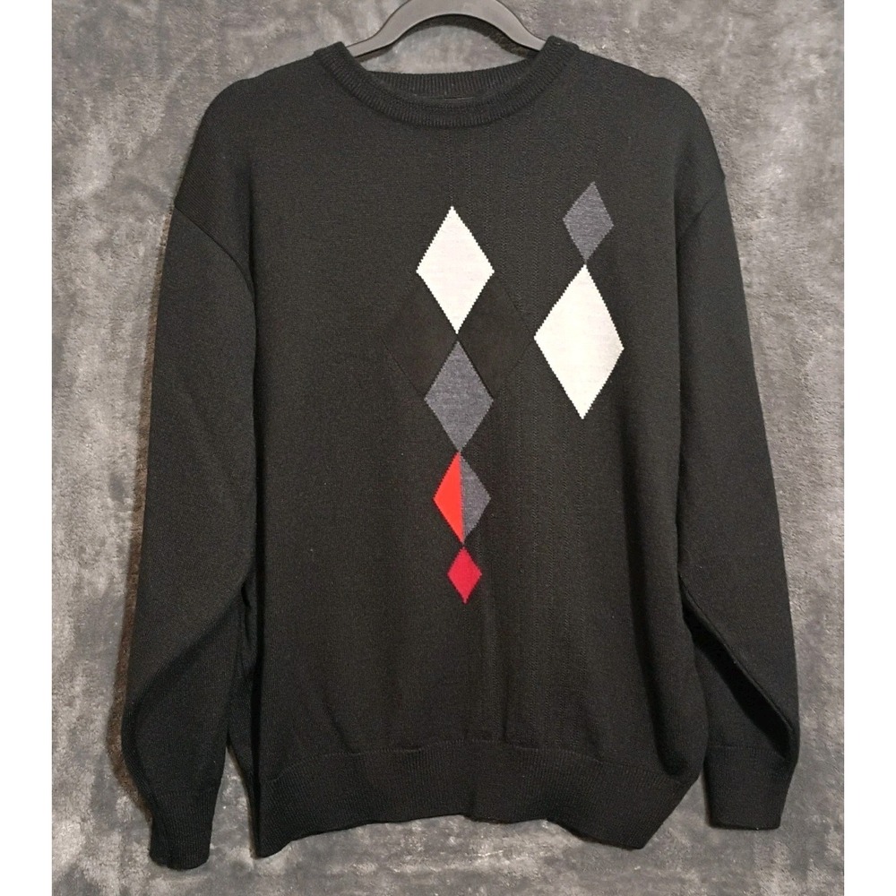 Vtg Franco Ponti Sweater Geometric‎ Knit Made In Italy Merino Wool Blend Men's L